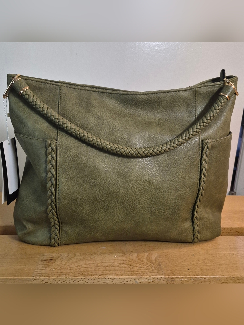 NWT Le Miel Olive Braided-Handle Women’s Shoulder Purse.